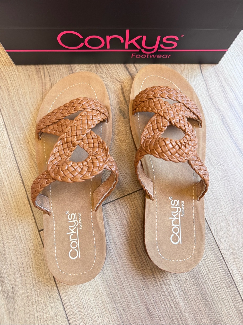 Corkys All Tangled Up Cognac Sandals NIB 7